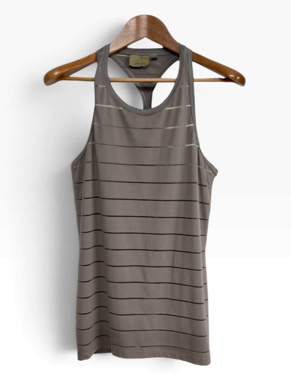 Athleta Stripe Mesh High Neck Chi Tank Top Gray Sheer Racerback Women’s XS